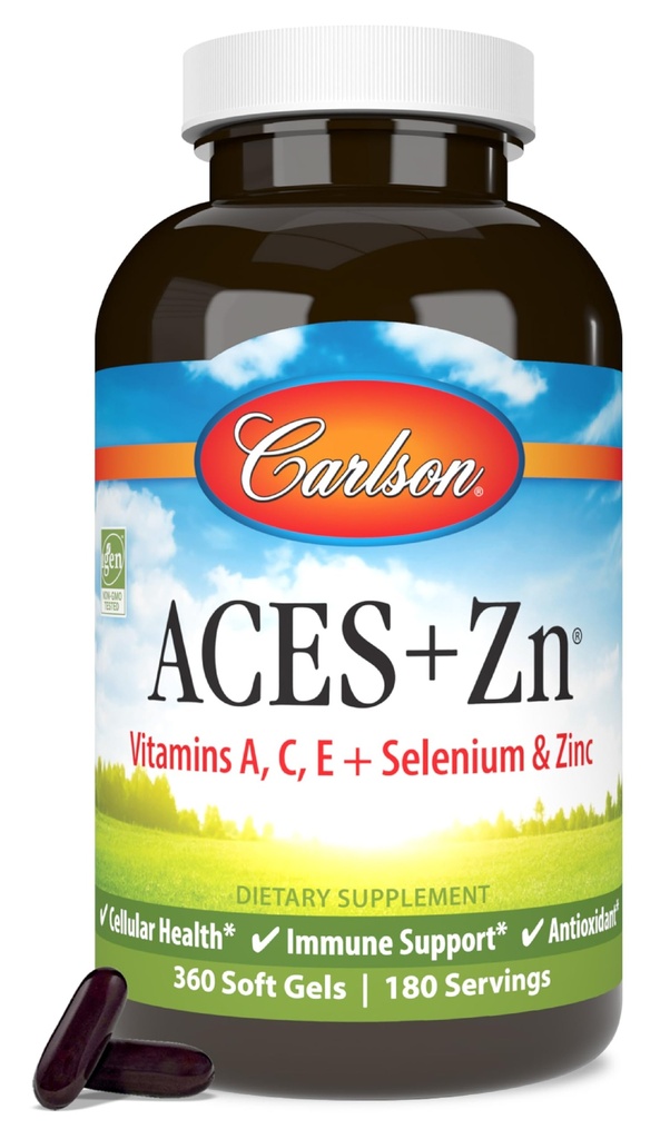 Carlson - ACES + Zn, Vitamins A, C, E + Selenium & Zinc, Multivitamin with Zinc, Cellular Health & Immune Support, Selenium Multivitamin, Antioxidant, 360 Softgels