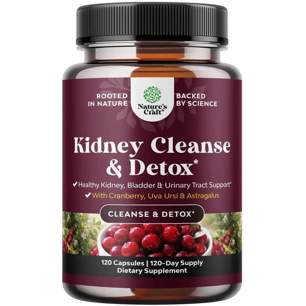 Advanced Kidney Support Supplement - Kidney Cleanse Detox & Repair Cranberry Extract Capsules with Uva Ursi, Stinging Nettle & Astragalus for Kidney health - Urinary Tract Health - 120 Count