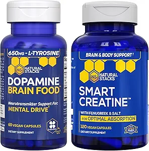 多巴胺脑食品 + Creatine 单水合物包 - 支持 Mentral Drive & Brain Health * - 高级吸收公式 - 180卡普尔