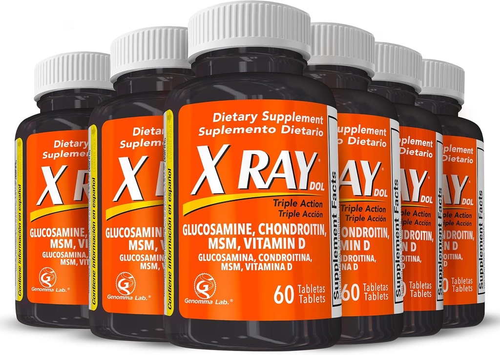 X 雷·多尔三联行动联合支助补编,加Glucosamine 1500mg、Chondroitin 800mg、MSM 750mg和5X 健康关节、骨头和卡蒂拉奇维生素D-每瓶60个计数-6个包装
