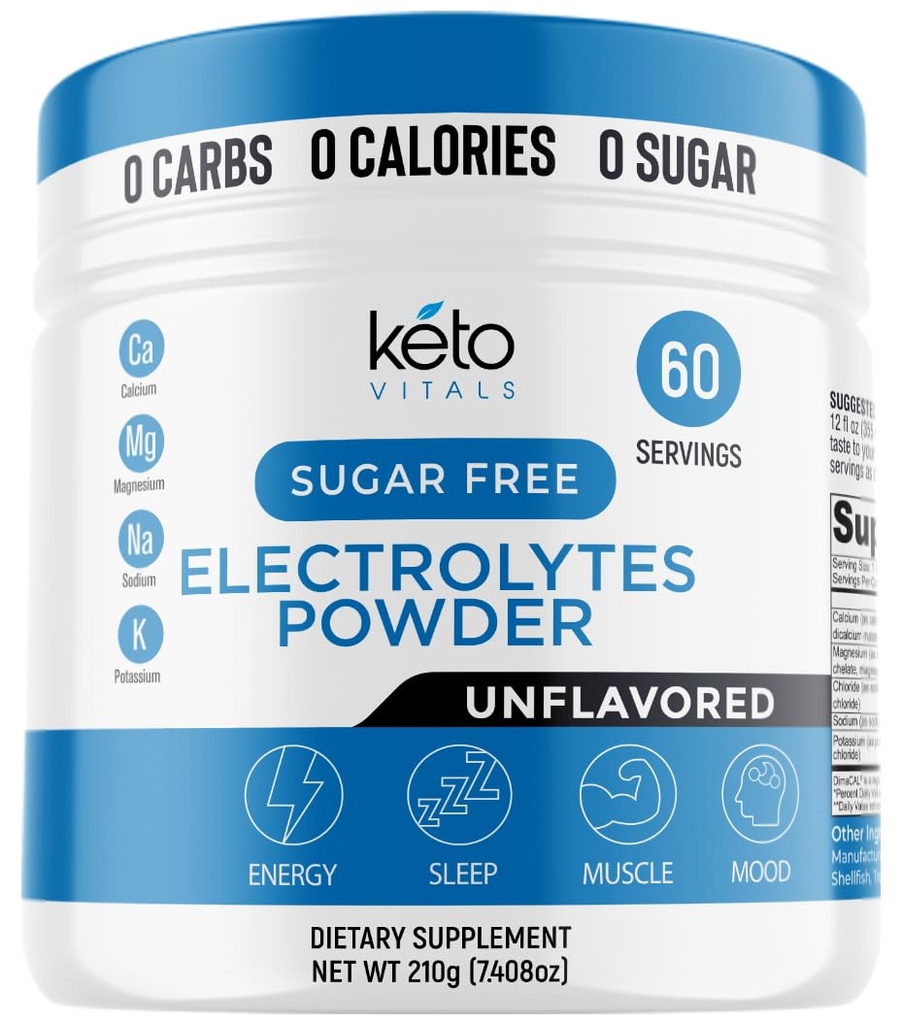 Keto Vitals Unflavored Electrolyte Powder Keto - Friendly Electrolytes with Potassium, Magnesium, Sodium, Calcium Keto Electrolytes 补充饮料 Mix QQ 无糖,零卡路里,零卡路里