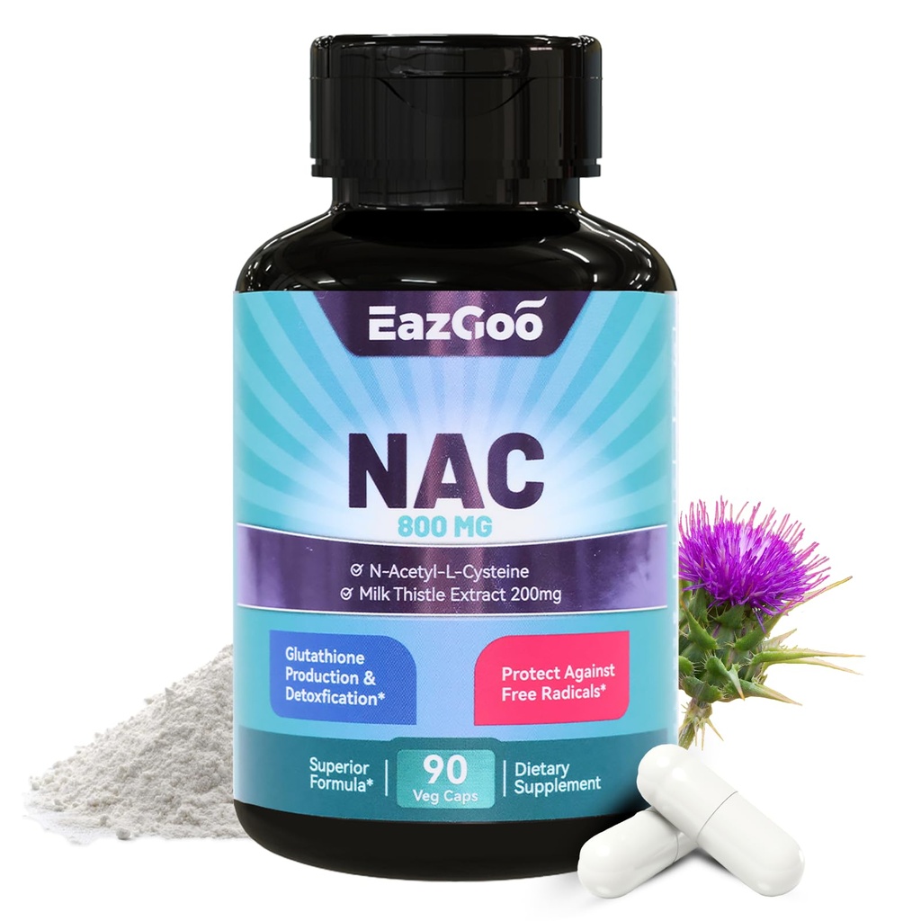 NAC补编,N-Acetyl Cysteine Capsules 800mg,N-Acetyl补编,配有牛奶硝酸盐200mg,抗氧化剂支持,Vegan,无转基因生物,NAC 90 Count (Pack of 1).