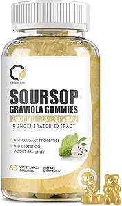 Soursop Graviola Gummys - 有机苏索普叶和水果提取法 - 消化性援助,免疫支持和抗氧化剂属性 - 非GMO, 60 Gummys