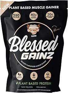 BLESED Gainz Vegan 蛋白质增殖剂 - 40g 植物基蛋白质增殖剂 - 与 Pea 蛋白质增殖剂 - Vegan 蛋白质增殖剂 - 40 services (Vanilla Cinnamon Swirl)