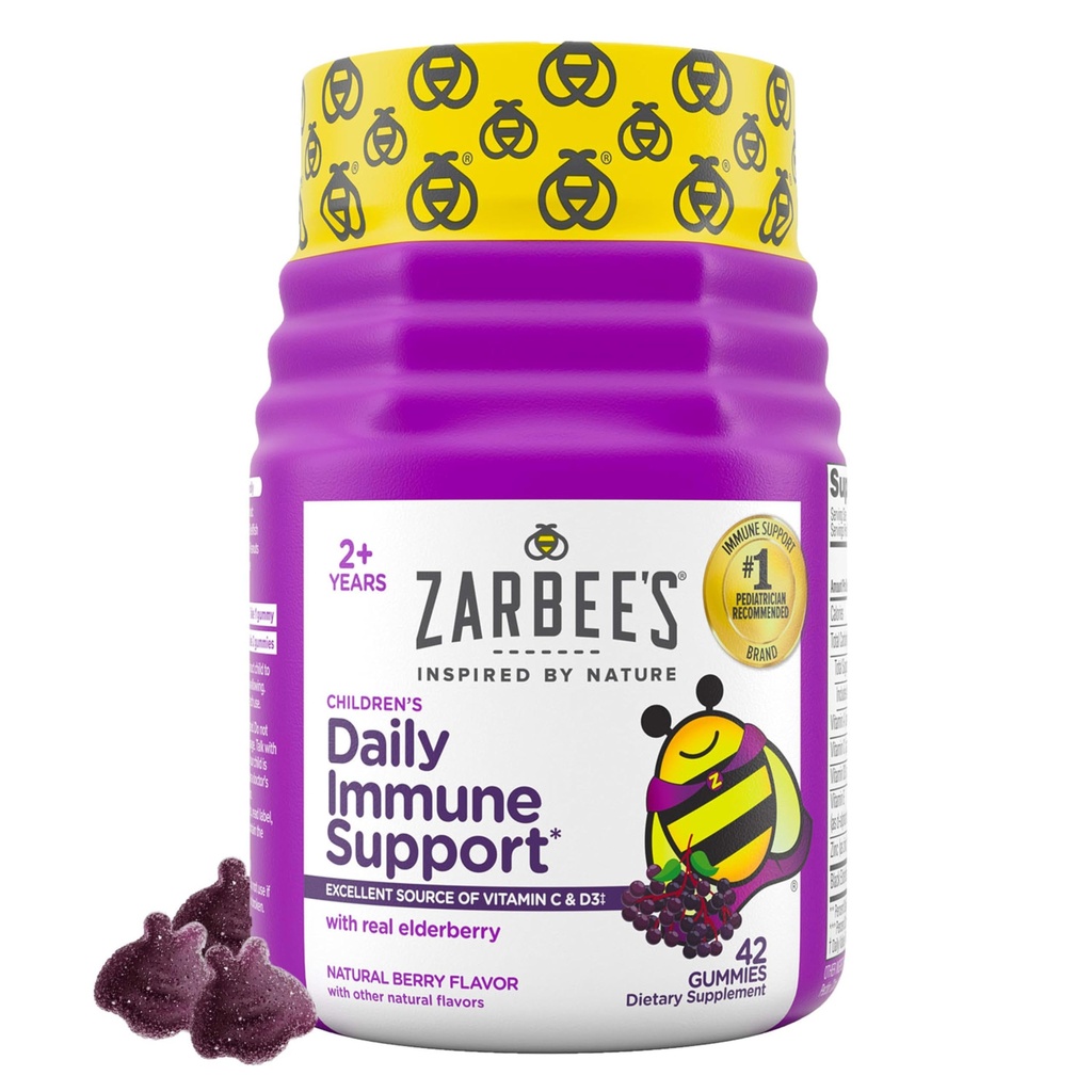 Zarbee的孩子 老年莓支持补充剂 Gummys,维生素 A C D3 E & Zinc, 老年莓提取剂, Gluten & Gelatin Free, 无人工火焰, 天然莓火焰, 年龄 2+, 42 Ct