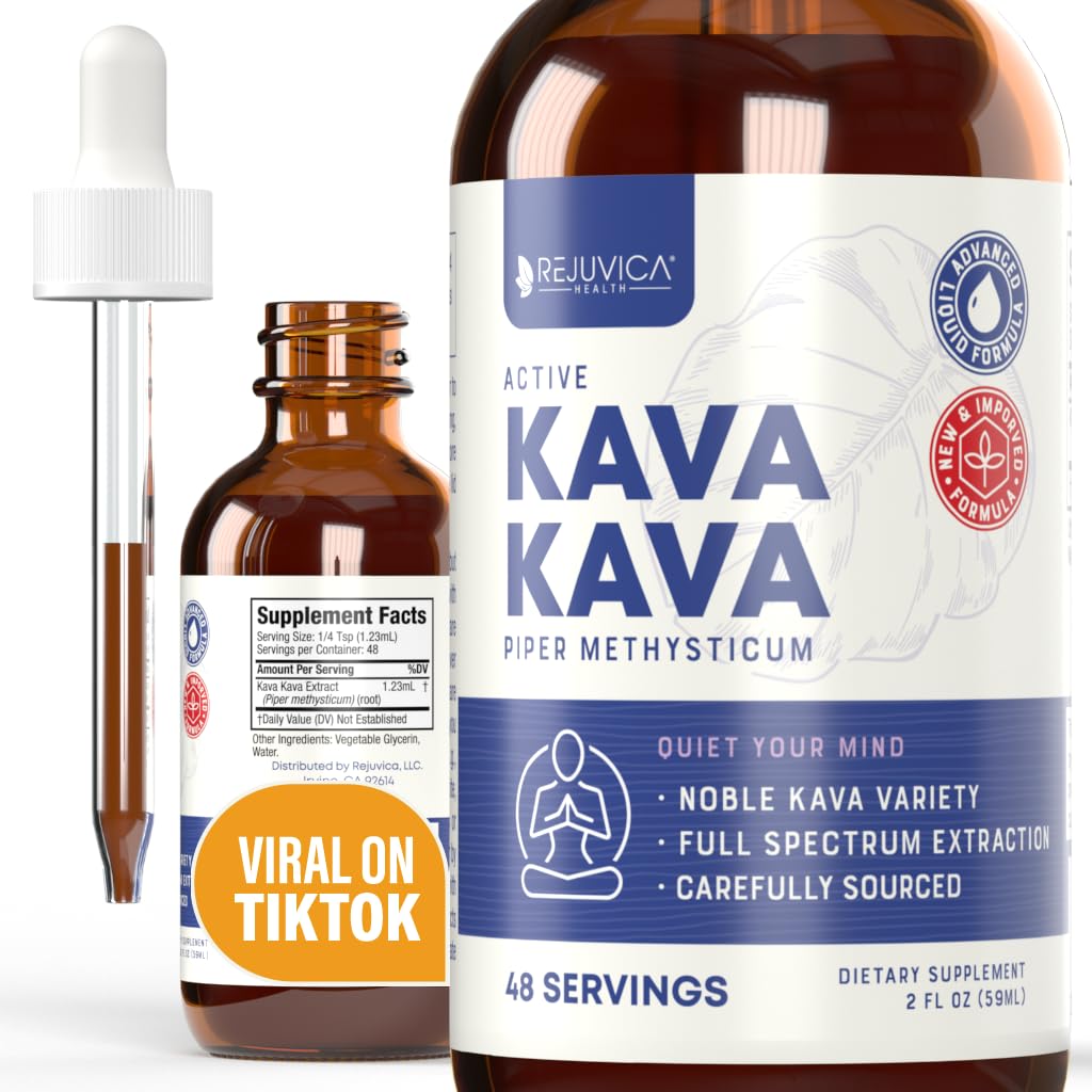 Rejuvica Health Kava Kava 根提取补充 - Active Kava Kava - Potent relaxation & calm - Liquid 提取 - Piper Methysticum - Noble Variche - 自然发生卡瓦利酮 - 48 services
