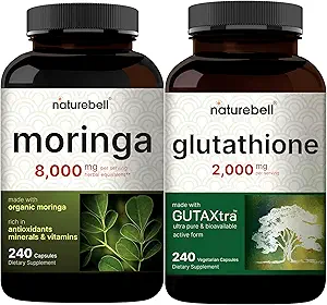 NatureBell Moringa Oleifera 8,000mg Per service & Glutathione 补充 2,000mg Panering Bundle Pack 使用有机莫林加叶粉制成 → 主抗氧化剂