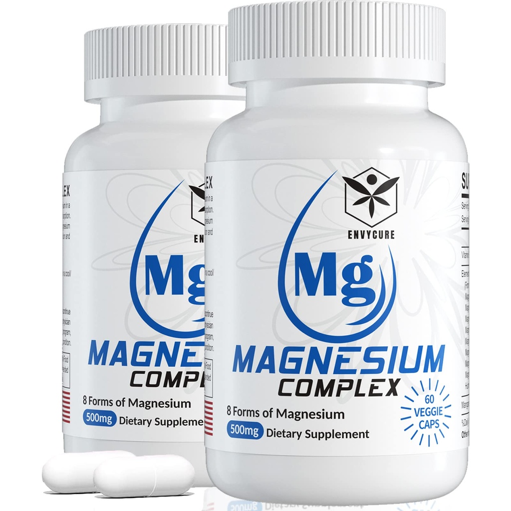 镁复合物补充8种形式,500mg 镁甘化物、马来特、基特拉特、高吸收Mg 用于平静、睡眠、混合与健康肌肉,包件2,共计120 Vegan Capsules