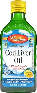 Carlson - Cod Liver Oil, 1100 mg Omega-3s,液态鱼油补充剂,野生挪威北极,可持续来源北欧液体,柠檬,250毫升