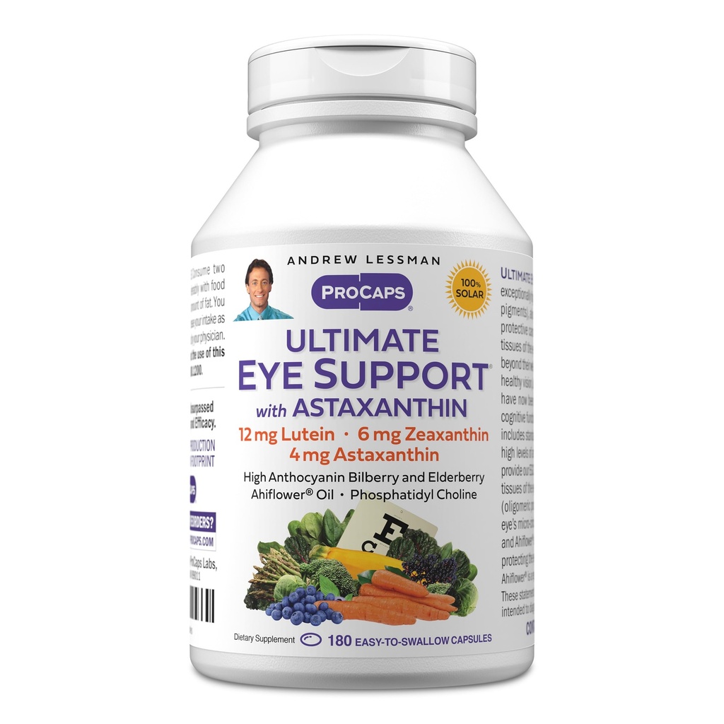 Andrew Lessman Ultimate Eye Support with Astaxanthin 180 Softgels - 12mg Lutein, 6mg Zeaxanthin, 4mg Astaxanthin, 比尔贝里. 支持眼科健康的关键营养剂,促进健康视野。 无附加