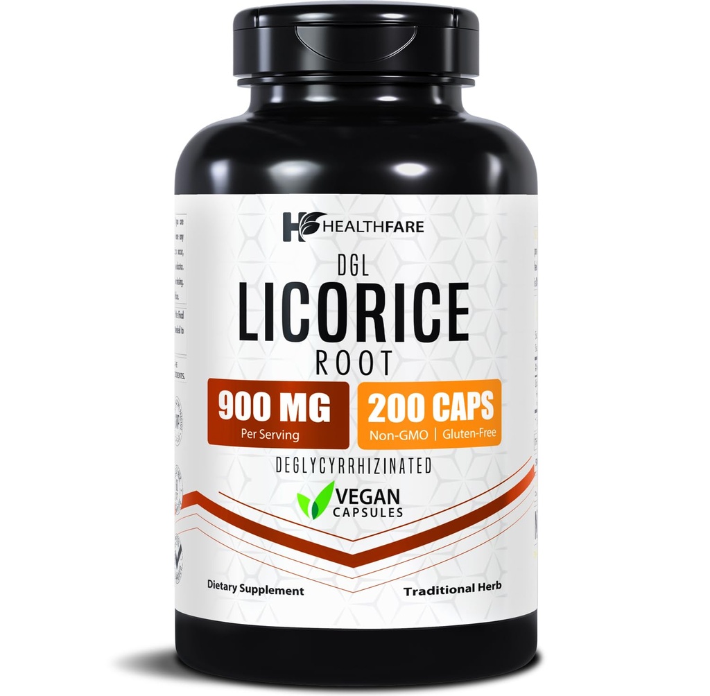 (原始内容存档于2018-10-03) (英语). Healthfare Licorice Root Except 900mg → 200 Vegan Capsules DGL Supplement → Extra Stream Herbal Formula → Non-GMO, Gluten-Free → 美国制造.