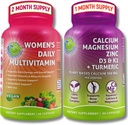 SUPPMENTS STUDIO 综合健康与骨质健康包 - 妇女日报 配有铁+厂基钙,镁,锌,D3,K2 & Turmeric - Vegan,非GMO,清洁原料