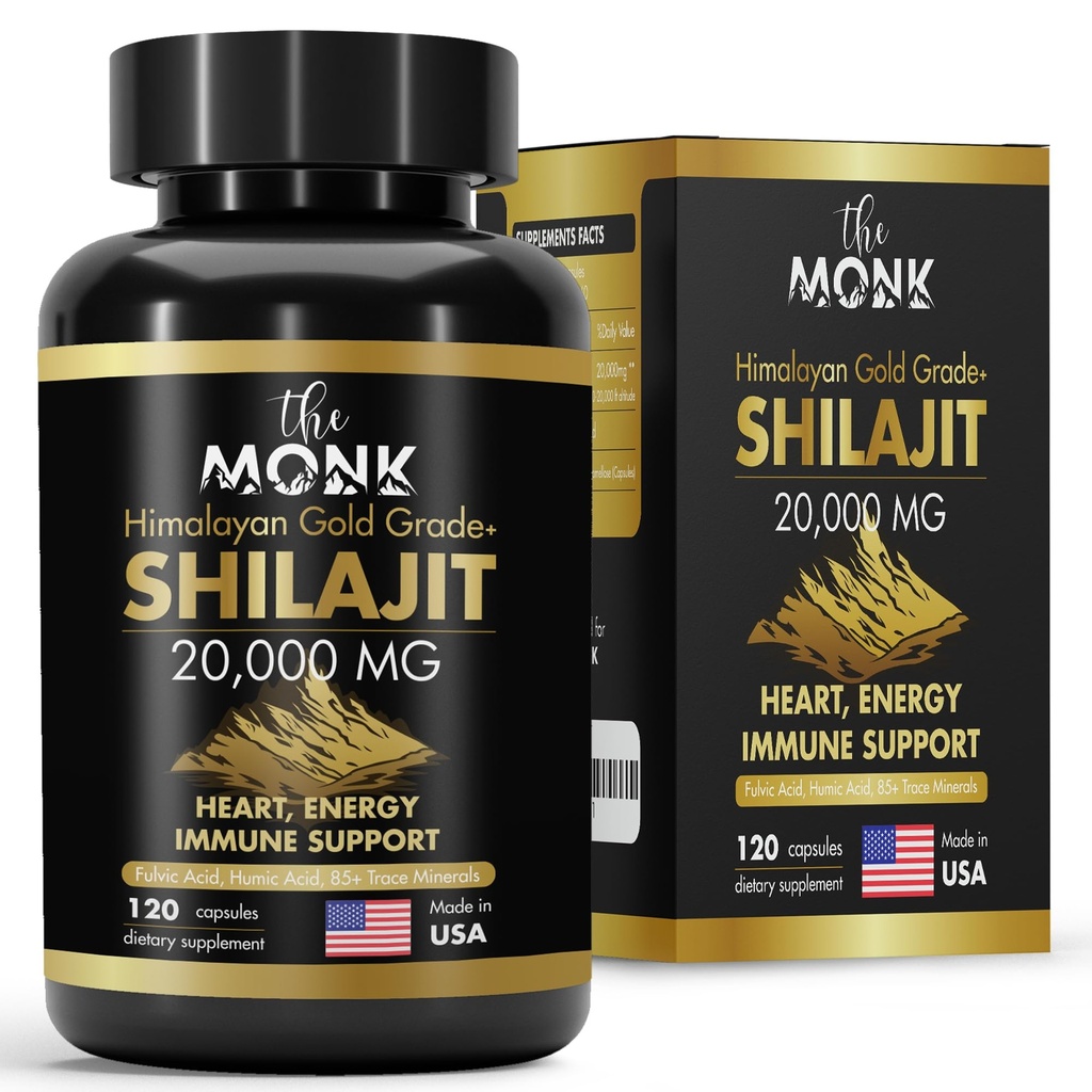 含有富尔维奇酸、胡米酸、85+矿物-黄金级加成的有机Shilajit-与Resin-能源、Stamina、脑支持-120 Capsules-在美国制造
