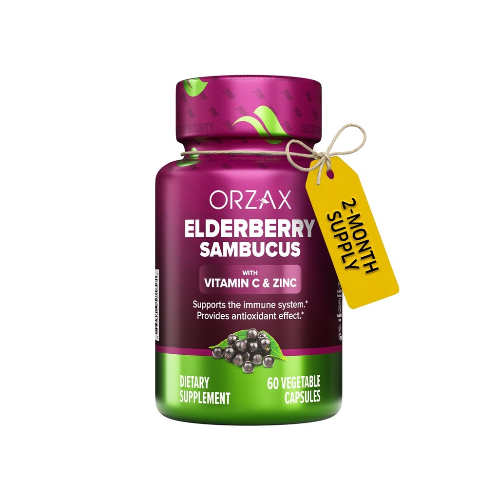 ORZAX 长老莓卡普尔-配有长老莓维生素C和锌的免疫辅助剂-男女抗氧化剂补充剂(60个蔬菜卡普尔)