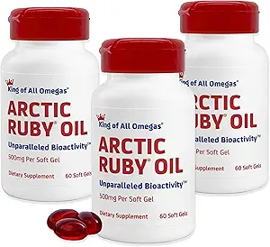 北极Ruby Oil - Omega 3 配有 Astaxanthin 2mg - 含有基本脂肪酸和抗氧化剂 - 支持心脏、脑、眼、皮肤、联合和免疫健康 - 60 软胶(3包)