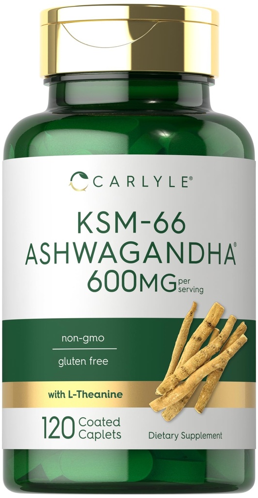 Carlyle KSM-66 Ashwagandha 600mg 120卡普列斯 与L-Theanine QQ Vegan, Non-GMO, Gluten Free 的摘录补编