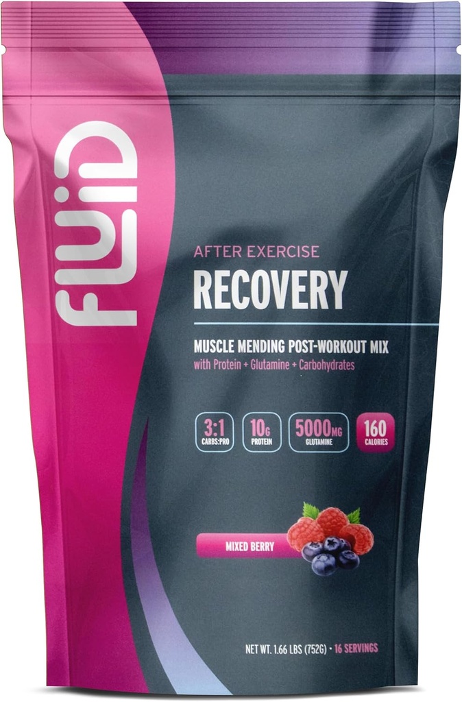 流体恢复 工作后饮料 混合 - Whey Isolate蛋白,L-Glutamine, Carbs, All Natural Infects, Gluten-Free, Lactose-Free (混合莓)