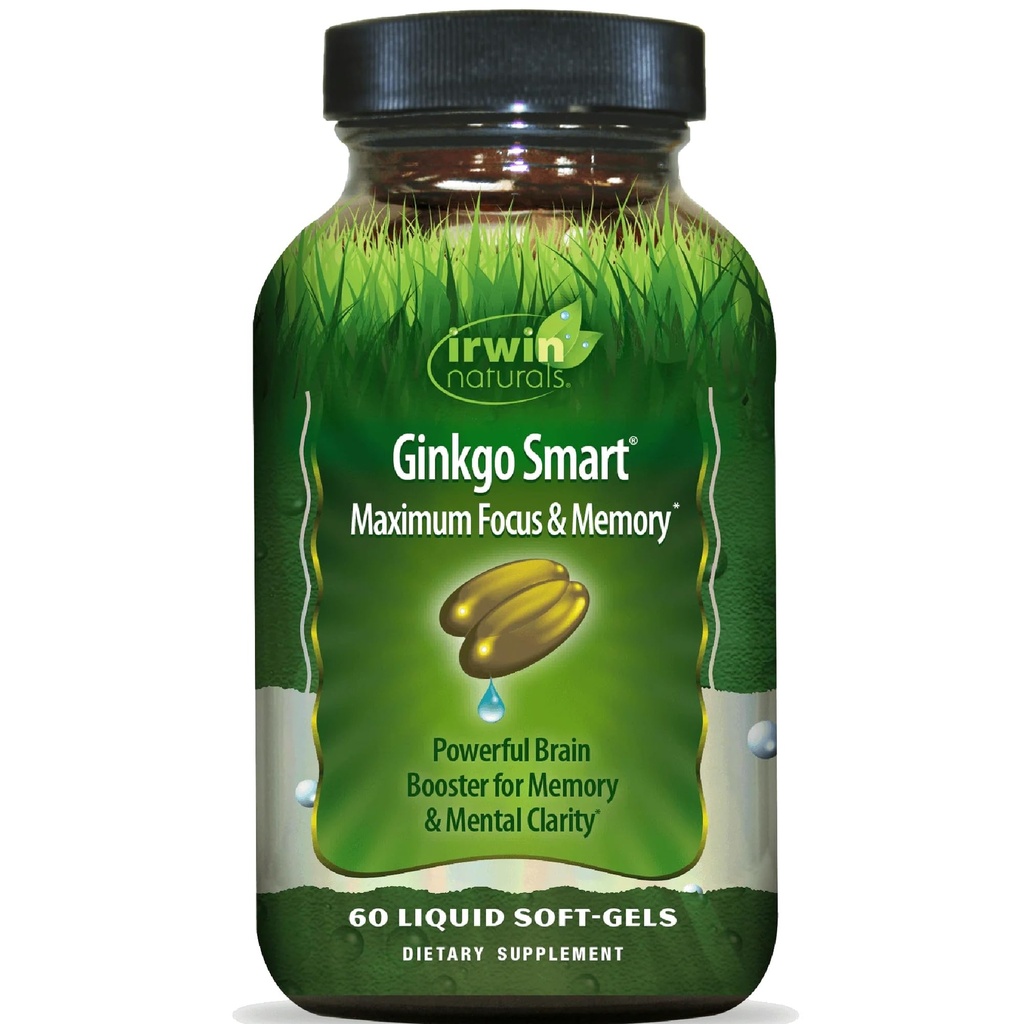Irwin Naturals Ginkgo Smart Powerful Nootropic brain booster - 支持最大内存,焦点和精神清晰度与 DMAE, Clubmos, Choline & Acetyl L-Carnitine - 60 液态软胶