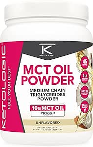 Ketologic MCT 油粉无味(1 LB) – Keto Coffee Creamer & Energy Support – 41 中链三甘油酸盐用于焦化和燃料