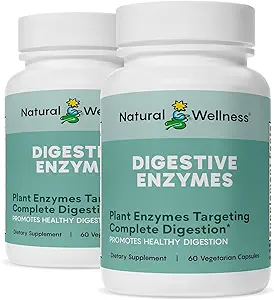 Natural Wellness 消化酶 — 健康消化综合酶组合, 营养吸收和从气体中解脱, Bloating & Indigional – 60 植物卡普苏莱斯