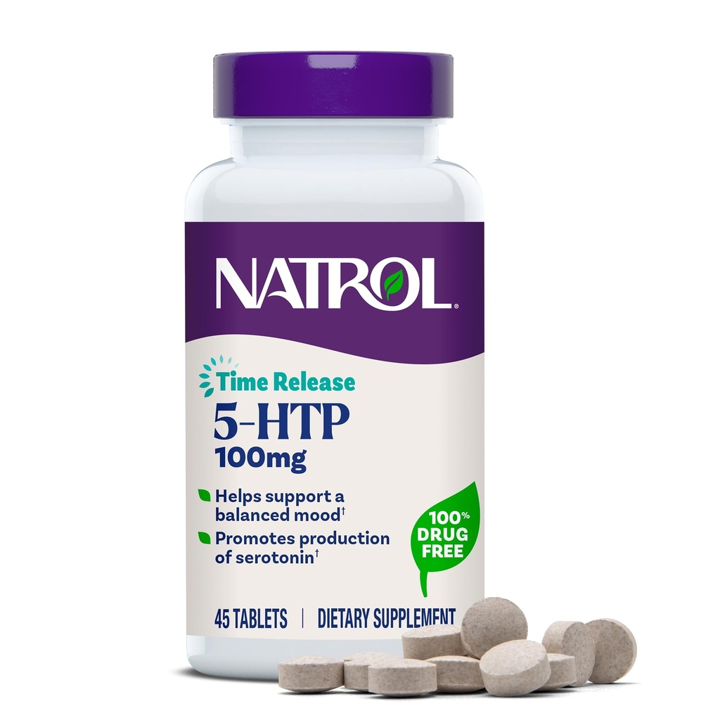 Natrol 5-HTP 100mg, 饮食补充帮助支持平衡的迷幻剂, 90个时间释放片, 22-45天供应