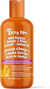 Zesty Paws 野生阿拉斯加沙门油换狗和猫——皮肤和煤炭支持,Omega 3 宠物补充品,8.5oz