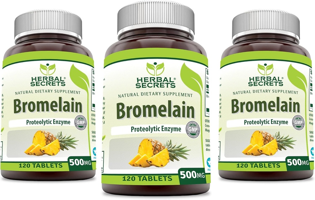 草药秘诀 Bromelain 500 Mg 120 平板电脑 补充 + 3 包 非 GMO → Gluten Free → 美国制造