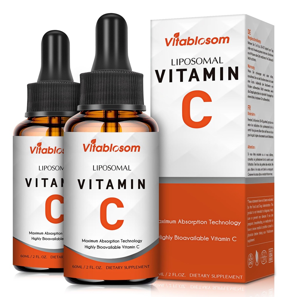 Liposomal 维生素C 2000mg 成人液体,高吸收VIT C, 最大限度的维生素C, 免疫系统和抗氧化剂支持, 60ML(2瓶)