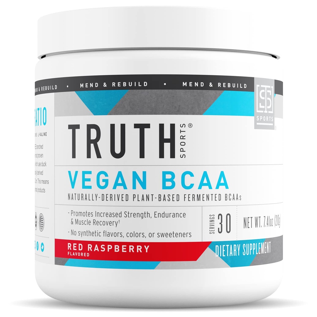 真理营养 Vegan BCAA 粉末 - 2:1:1 天然BCAAs 氨基酸 能量粉,肌肉建筑,劳动后恢复饮料 肌肉恢复(红色Raspberry,30种服务)