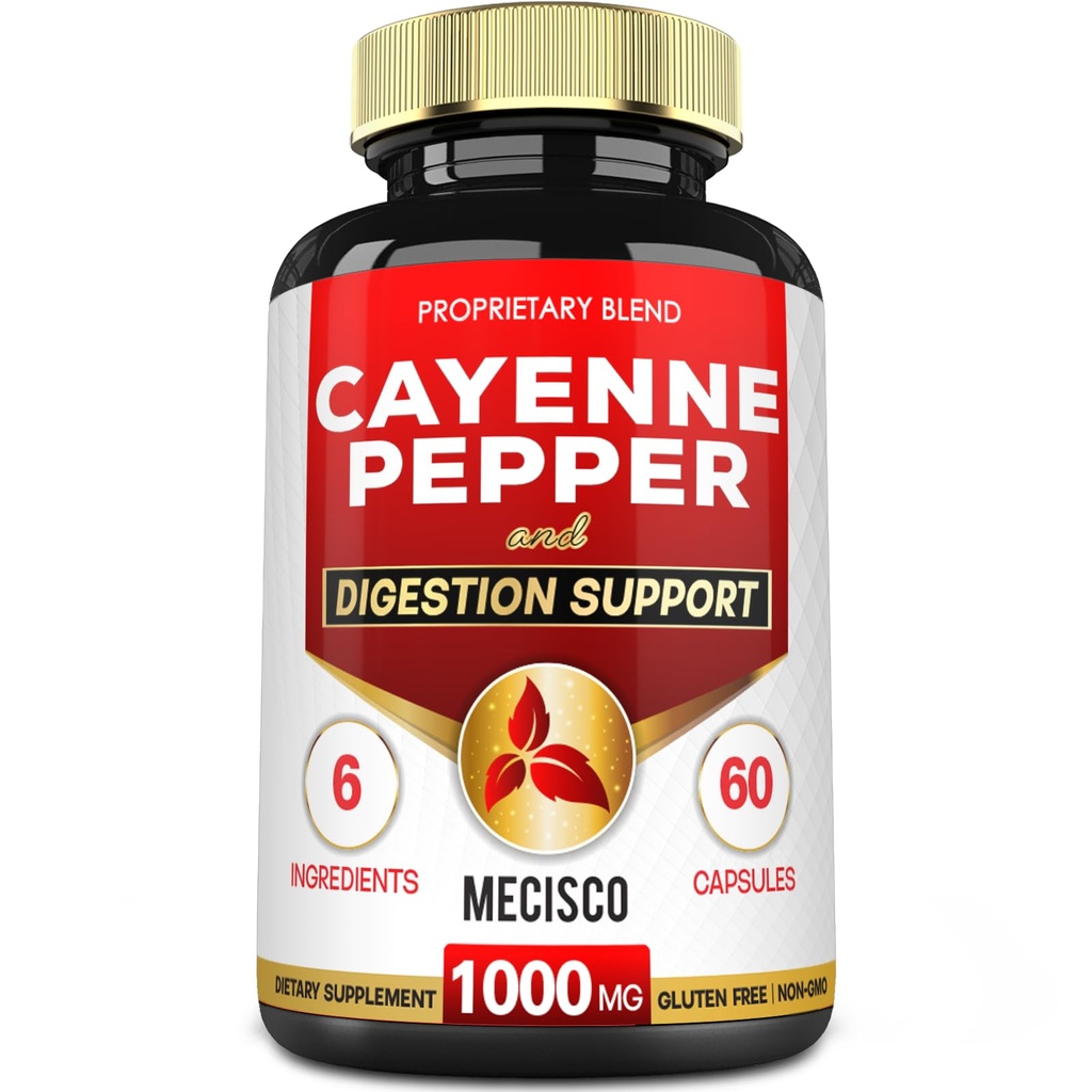 6in1 Cayenne Pepper Capsules 配有姜根,甜菜根,以及黑辣椒和更多 - 60 Capsules - Cayenne 补充支持文摘系统,豁免