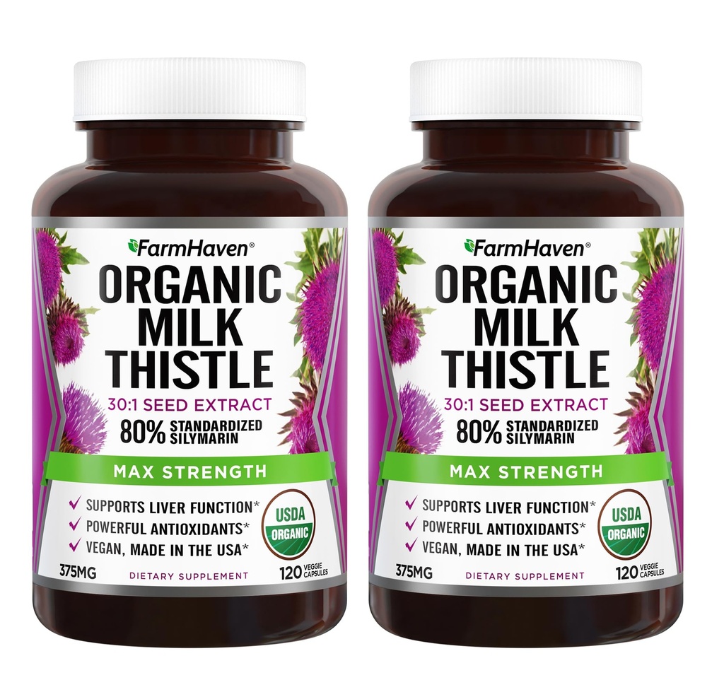 Farm Haven USDA Organical Milk Thatle Capsules | 30X 集中种子提取和80% Silymarin 标准化 - 支持liver函数和整体健康 | 240 Vegan Capsules