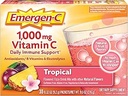Emergen-C 1000mg 维生素C 粉末,配有抗氧化剂,B 维生素和电解质,维生素C 支持免疫补充剂,咖啡因 自由菲兹 饮料混合剂,热带火焰 - 30 个1月 供应量