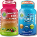 女性多维他明与Probiotic支持 Bundle – 3-in-1 配有消化酶与Prebiotic & Women Daily 多维他明配铁 - Vegan,非GMO,清洁日常健康支持