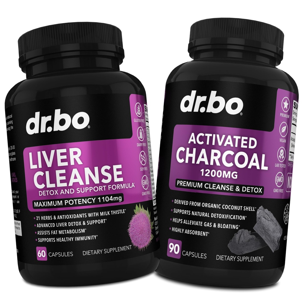 Liver Cleanse & Actioned Charcoal Capsules - 配有Artichoke,Berberine,Turmeric Herbs - 1200mg 有机椰子炭药用于胃气和球状支持的Liver Health Pills
