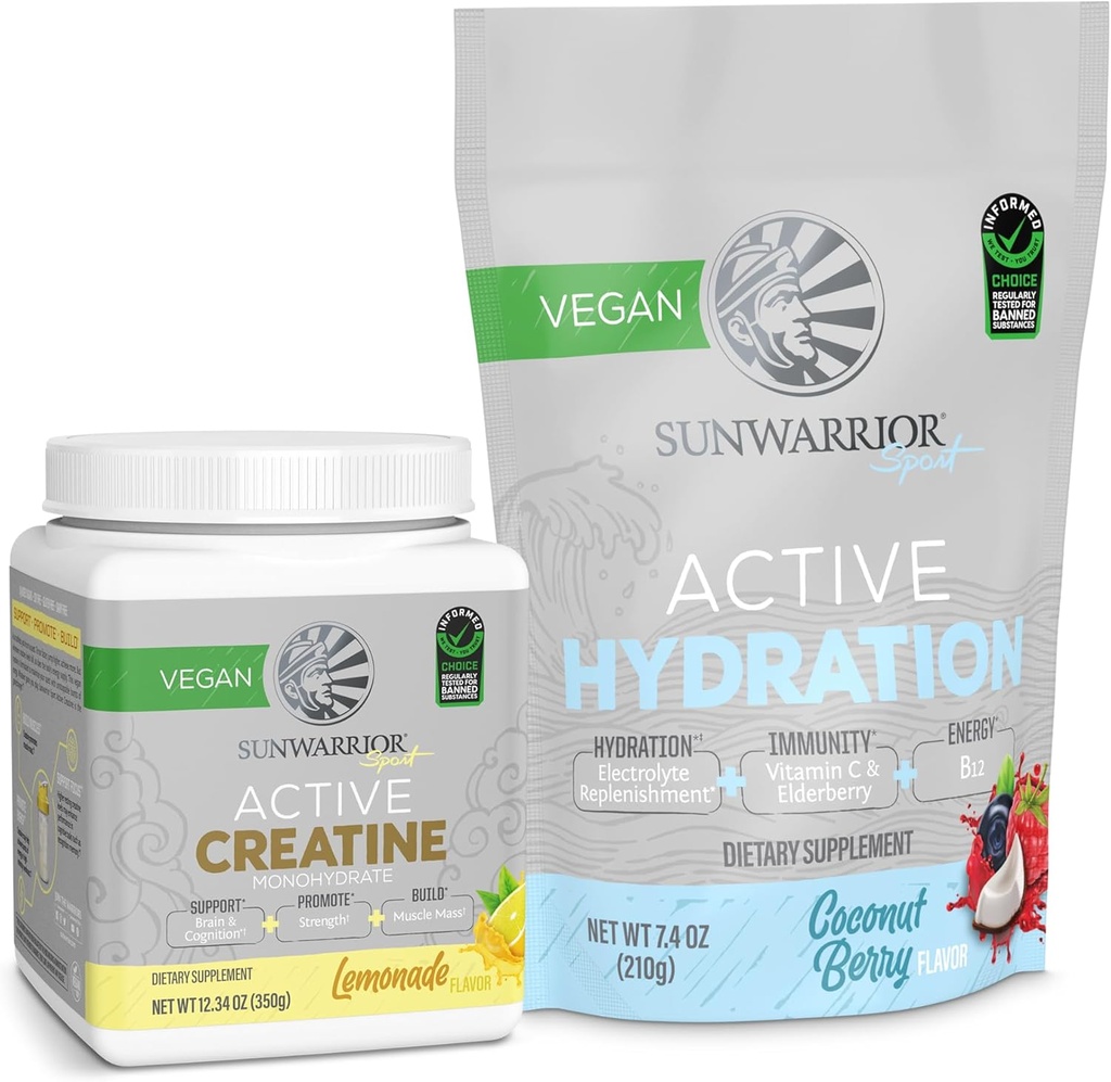 Sunwarrior Creatine 单水合物 Powder 柠檬水 Flavored 50 服务与水合电解 混合椰子 Berry Flavory 30 服务
