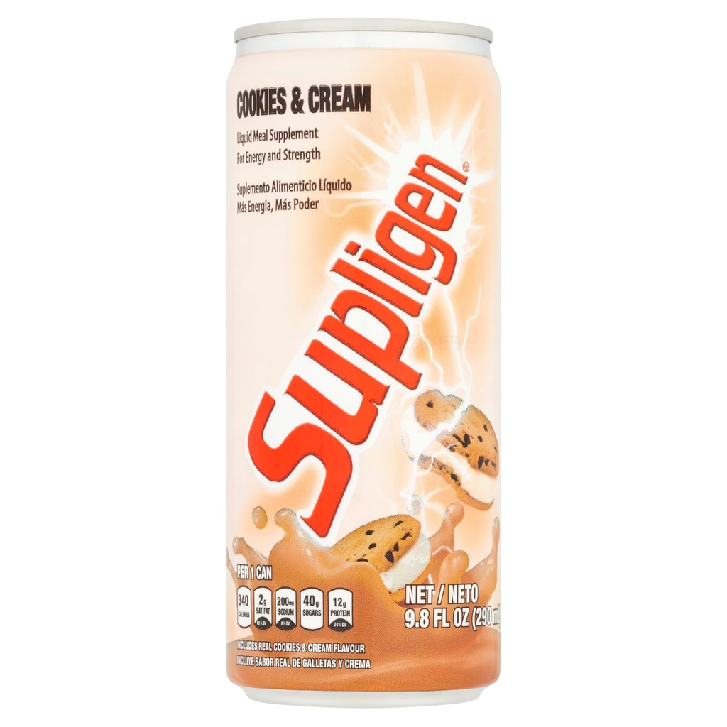 Supligen Cookies and Cream Liquid Meal Supplements, 9.87 oz (Pack of 12) – 蛋白质和维生素摇摆用于能源,强力和复苏 – 准备饮用营养餐