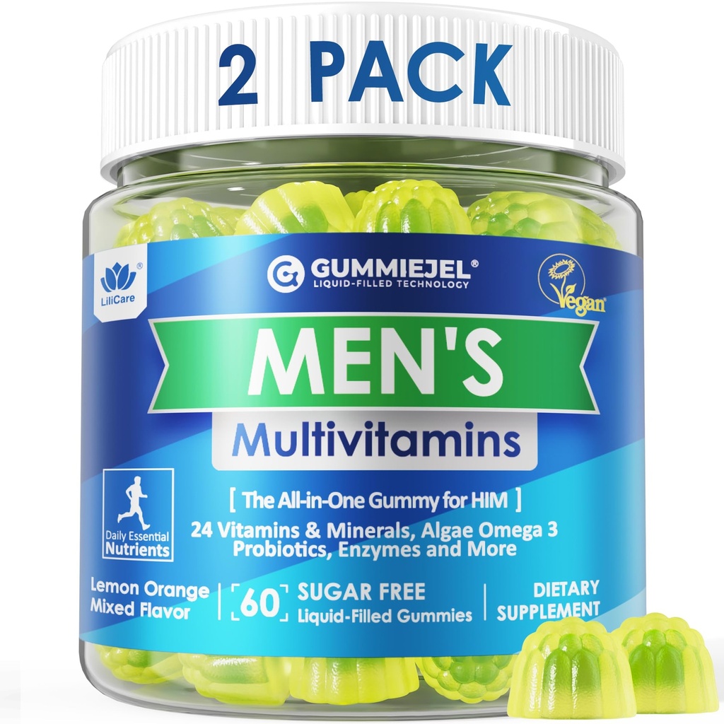 2 Pack - Mens 多维他明类,多米纳类,Vegan Omega 3, CoQ10, Probiotics, Daily Mens维生素A C D E B6 B12, Men甲基多维他明类, 能源,豁免,无糖, Vegan(无铁)