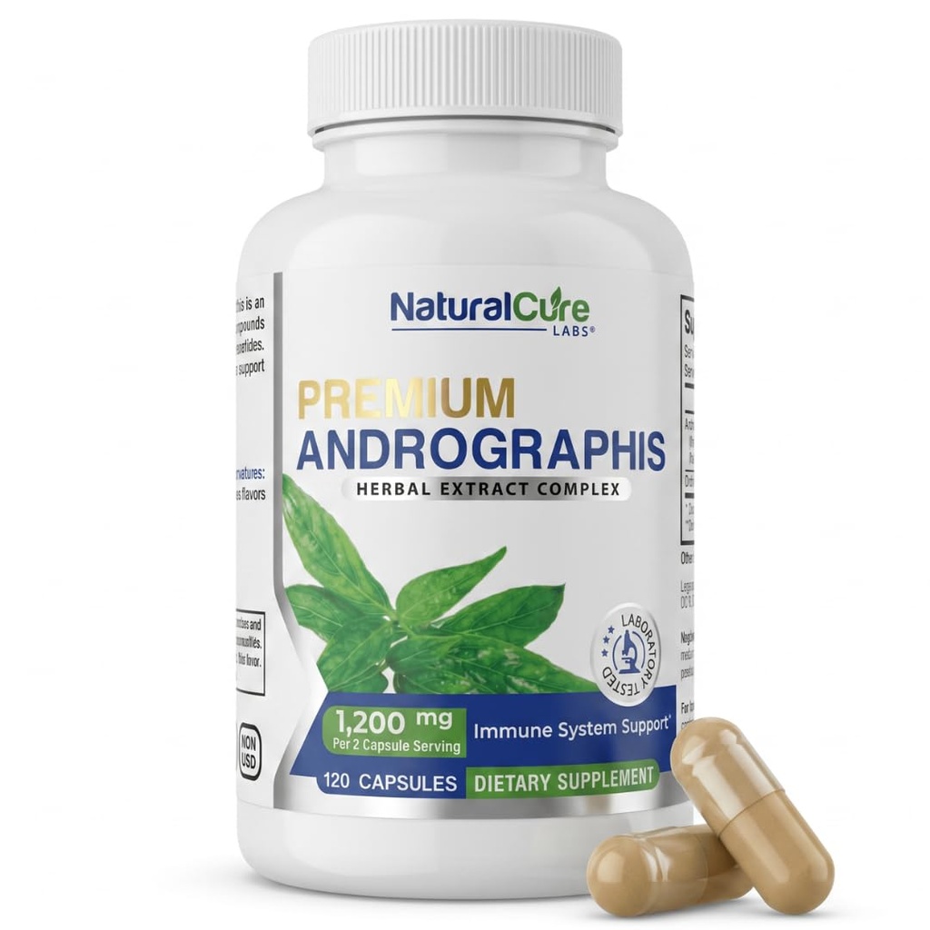 Natural Cure Labs Premium Andrographis Paniculata 提取1,200mg 与100mg Andrographolides Vegan Capsules 用于免疫和消化支持,非GMO,Gluten Free,草药饮食补充