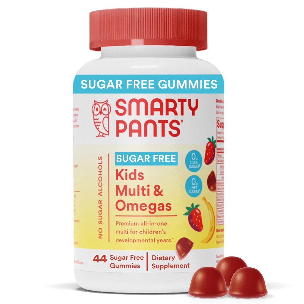SmartyPants Kids Multivitamin Gummys,无糖:Omega 3(ALA),维生素D3,C,维生素B12,B6,A,K & Zinc for Imune Support, Biotin, Erythritol Free,草莓香蕉,44 Counts (22天供应)