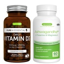 每日维生素D3 + Ashwagandha + L- Theanine & Magnesium Vegetarian Bundle,365 2000iu 维生素D3 片+ 600mg KSM-66 Ashwagandha 配有锌和乙类维生素,由伊根努斯制作