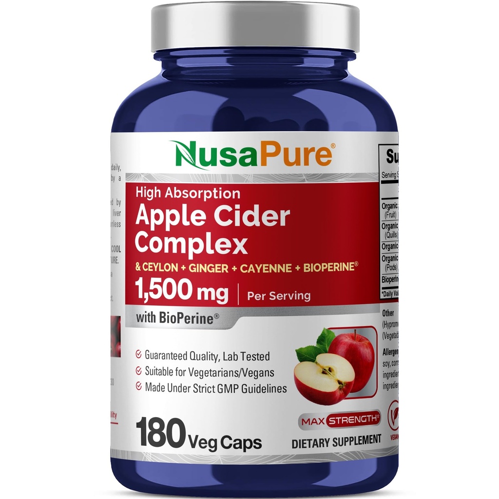 NusaPure Apple 苹果苹果苹果醋综合体 1500 mg 180 Veg Caps 适用于蔬菜和维加斯,非GMO