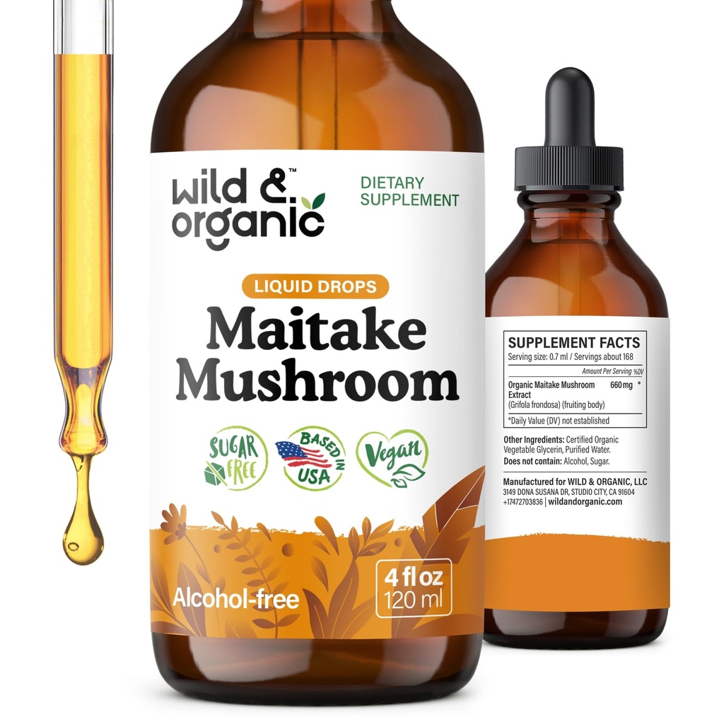 野生和有机 Maitake Mushroom Tincture - 免疫支持补充 - 液体 Maitake Mushroom 提取 - Vegan,糖和无酒精滴 - 4 fl oz