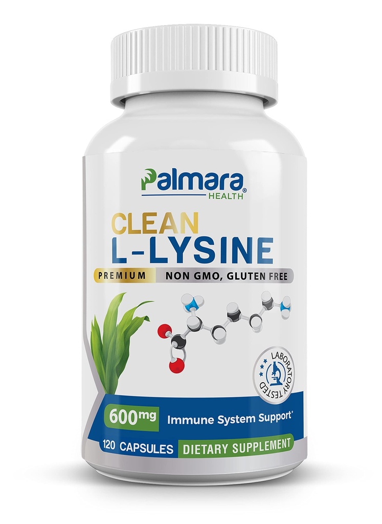 Palmara Health Clean L-Lysine 600mg, 120 Capsules | Vegan, Non-GMO, & Gluten Free (英语).