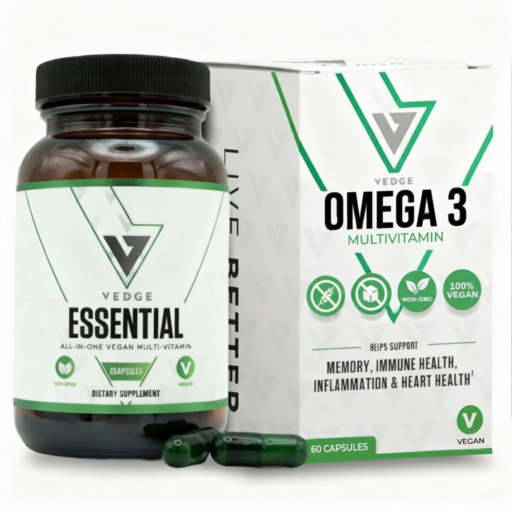 Vedge Vegan Omega 3 男女多维特敏 – 植物型藻类 EPA & DHA + 维生素B12,维生素D,K2,镁,锌和硒 – 30日供应 – 非GMO,Gluten Free, 在美国制造