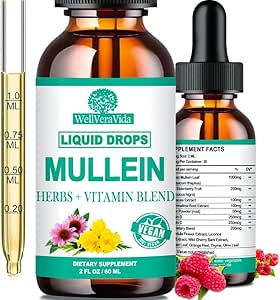 Mullein Drops for Lungs,有机Mullein Leaf提取 w/Elderberry Echinacea Drops for Lung Health Mullein Leaf Tincture 酒精无毒 - 烟消毒者肺排毒豁免和呼吸支持