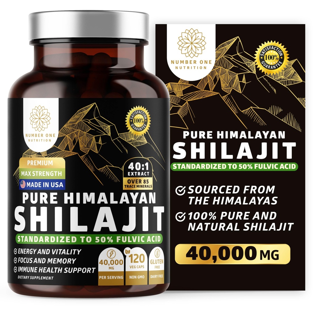 纯喜马拉雅Shilajit的男女补充品,[40,000MG,最大强度]含有50%的富尔维酸,含有超过85个跟踪矿物以支持能源、大脑和豁免,120个维格帽