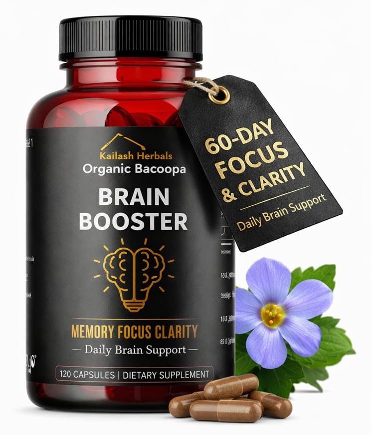 Bacopa,有机脑促进器,Nootropic Brain 补充剂,Bacopa Monnieri/布拉米,用于精神尖锐、焦点、记忆和认知健康,120 Capsules 500mg,2个月供应