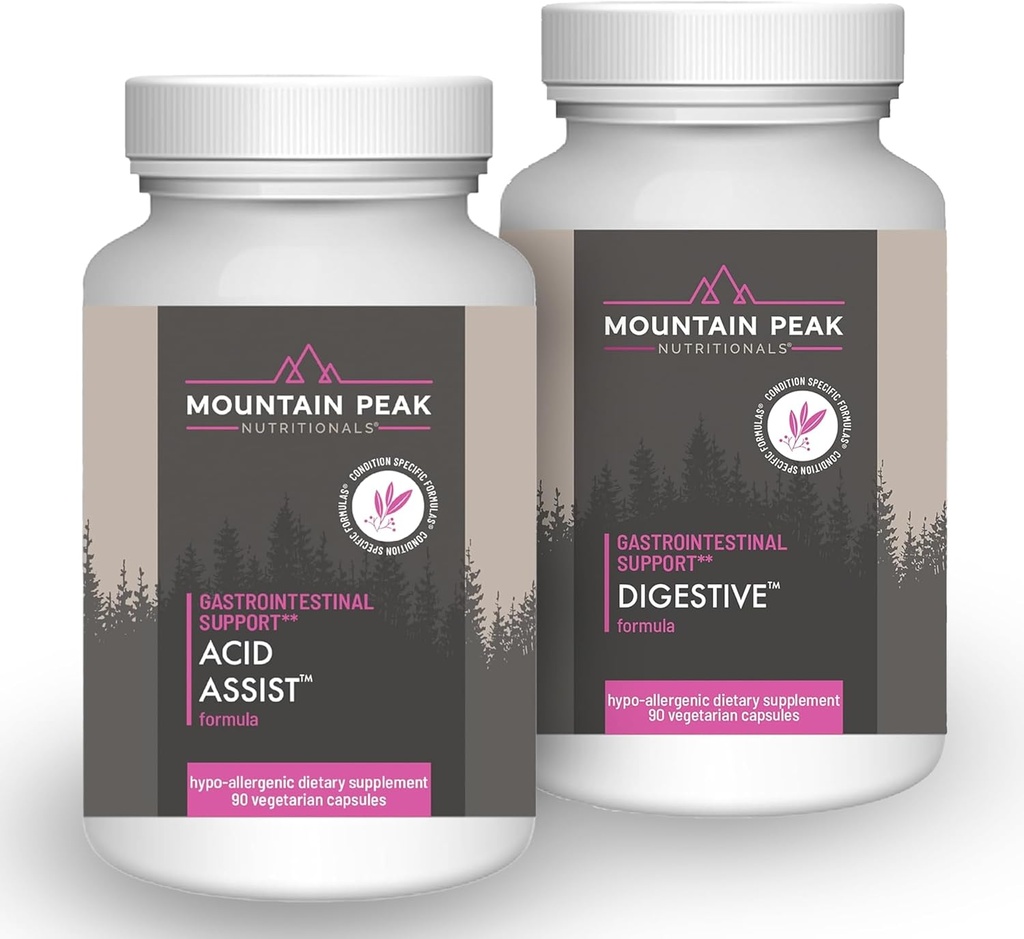 山峰营养 酸性辅助和消化支持 Combo包装 - 肠胃和消化健康 - 酶, Probiotics, 和养分支持 - 90个植物卡普尔