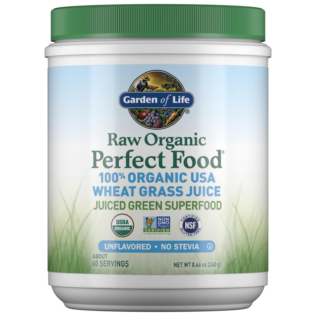 生活花园 原生有机完美食品 100% 有机 美国小麦草汁 - 果汁 绿色超食品 绿皮粉 60种服务 - Stevia - Free, Non-GMO, Vegan, Gluten Free Fee Enter Food 补充食品