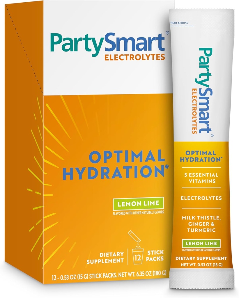 喜马拉雅党 Smart Lemon Lime Electrolytes Powder Packets, 12 Counter, 支持水合,与钠和钾,维生素C和更多的水合物, 抗氧化剂回收 混合牛奶, 姜和涡轮